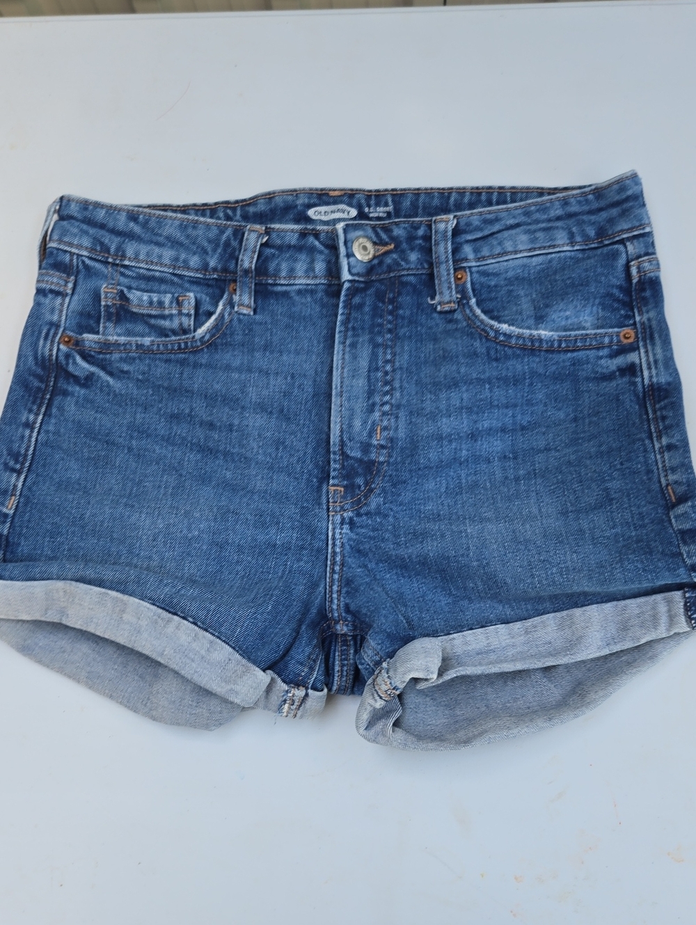 High-Rise Rolled Hem Denim Shorts